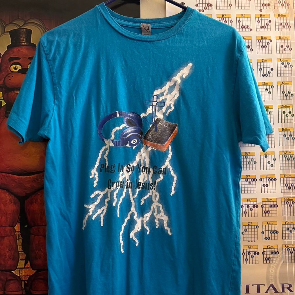 Electric Blue Graphic Tee with Headphone Design